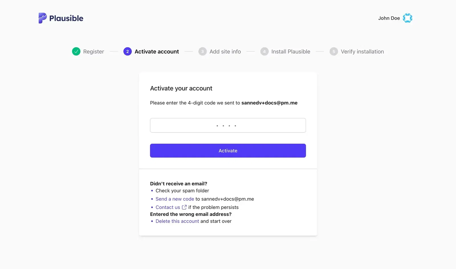 Activate your Plausible Analytics account